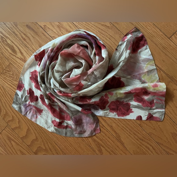 Women’s Cynthia Rowley Pink/Rose Pansy’s Floral Print Vintage Silk Scarf - Picture 15 of 16